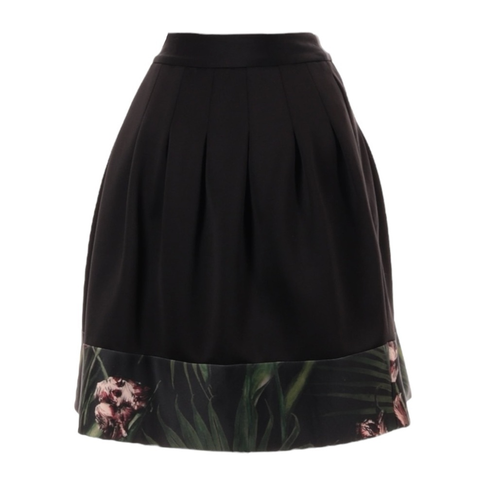Ted Baker Black Pleated Skirt Floral Hem Print 1 US 4 Timeless A-Line Pockets